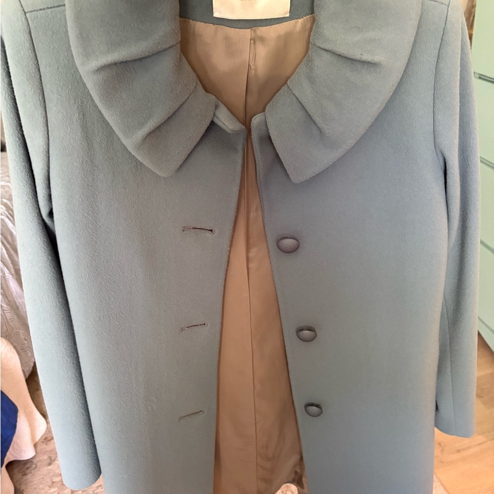 Classic Powder Blue Women's Pea Coat with Rounded Collar
